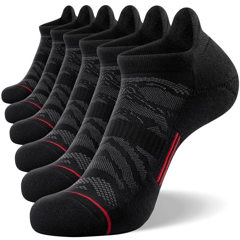 FITRELL 6 Pack Men's Ankle Running Socks Low Cut Cushioned Athletic Sports Tab Gift for Men, Shoe Size 12-15, Black+Red - Image 1